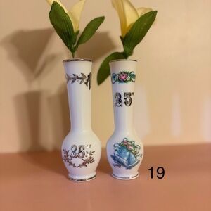 Vintage White Porcelain Vases 25th Anniversary Set